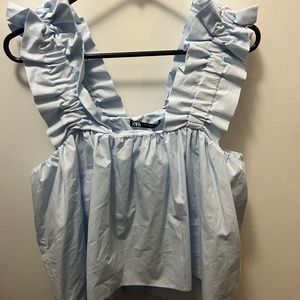Zara Blue Babydoll Ruffle Blouse. New with Tags.